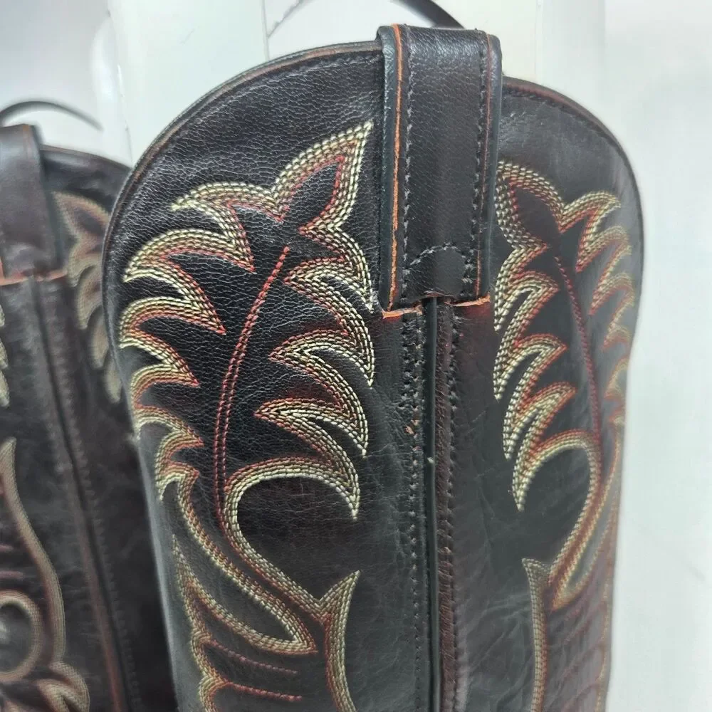 Laredo Mens Black And Burgundy Leather Cowboy Boots Size US 9.5 D
